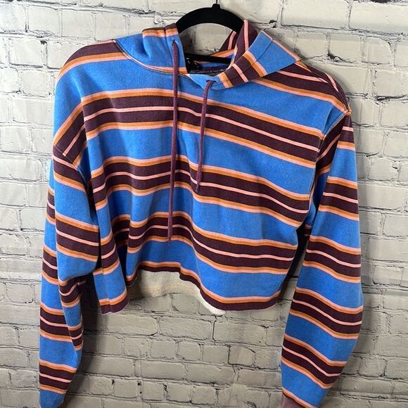 👚 Urban Outfitters Cropped Hooded Sweatshirt Out From Under Striped - Sz Small - Picture 3 of 5